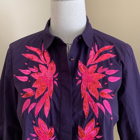 Closet Cleanout! Anthro Maeve Top Purple Pink Sequin Shirt Blouse - Picture 2 of 10